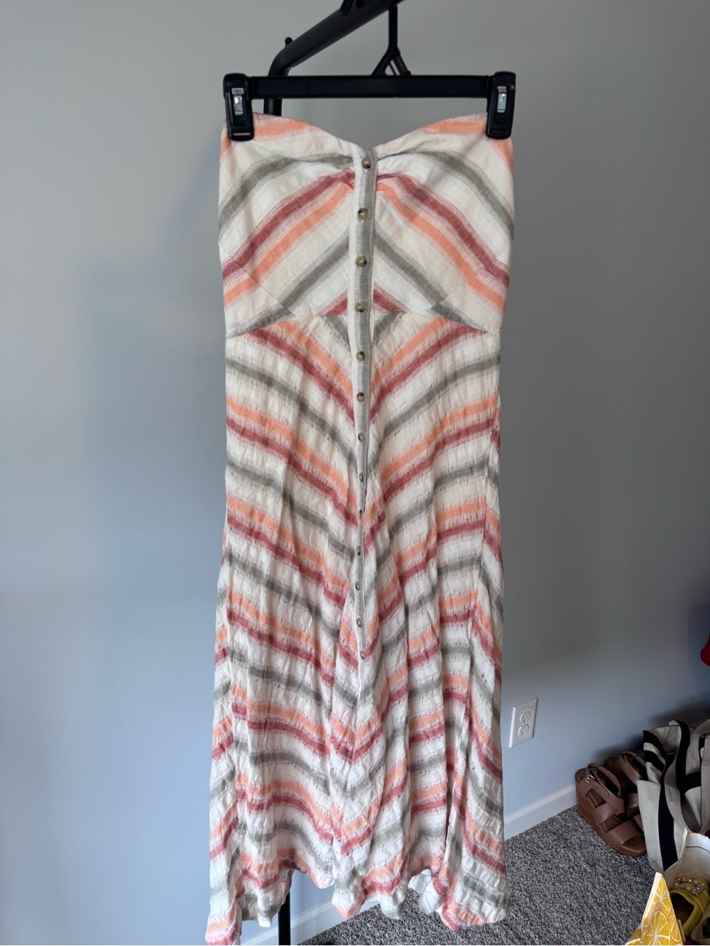 Free People Striped Midi Dress in Cream, Coral, and Taupe